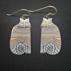 Vintage 80's Signed Laurel Burch Pastel "Rainbow Cats" Metal Enamel Earrings